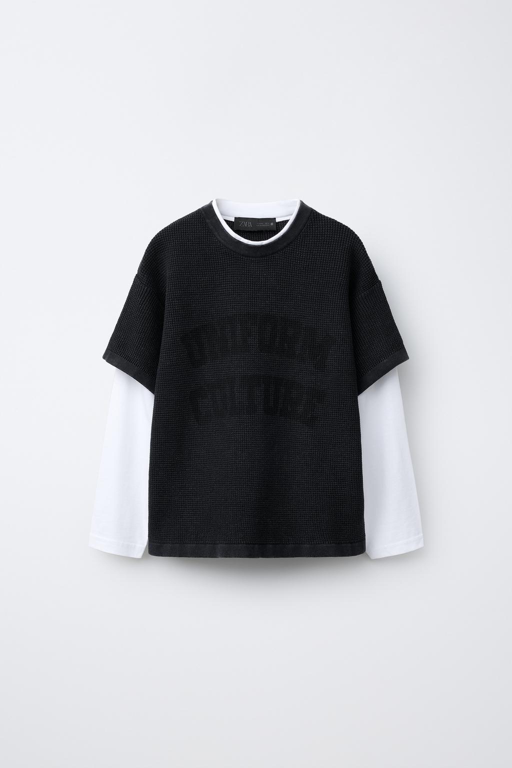 ФУТБОЛКА С ДВОЙНЫМИ РУКАВАМИ И НАДПИСЬЮ