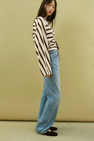 Футболка в полоску из хлопка и льна- Заказать в России