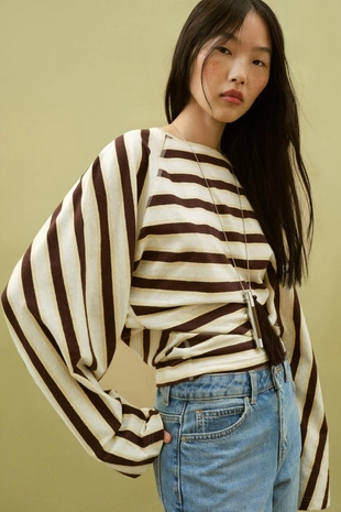 Футболка в полоску из хлопка и льна- Заказать в России