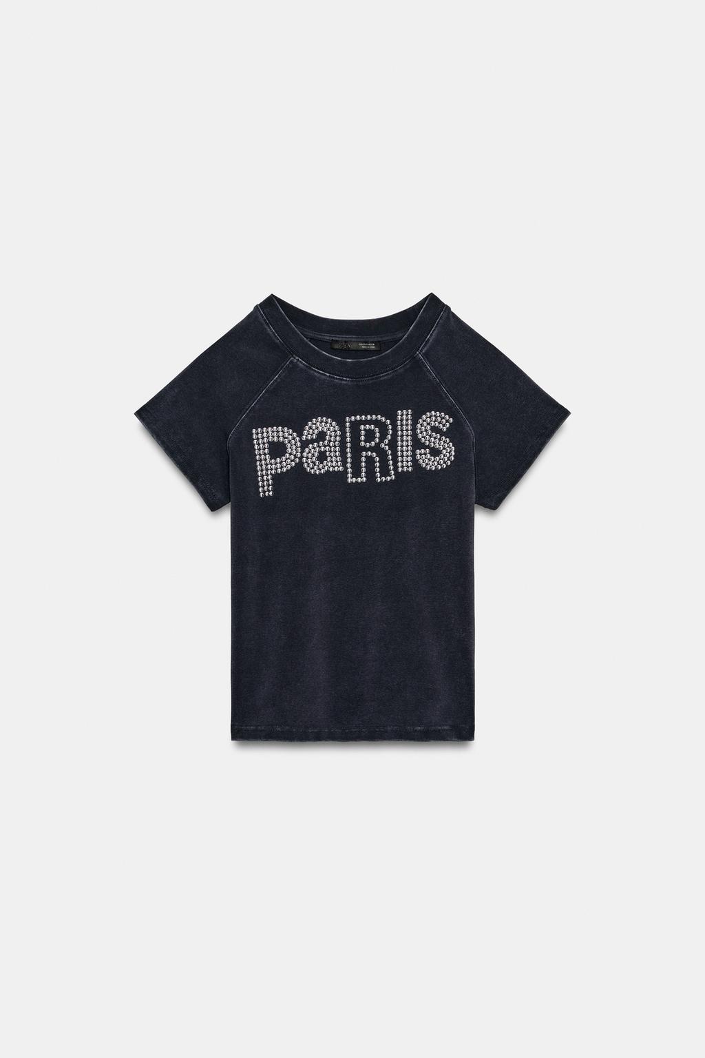 ФУТБОЛКА ИЗ ТКАНИ С ЭФФЕКТОМ ПОТЕРТОСТИ И ЗАКЛЕПКАМИ