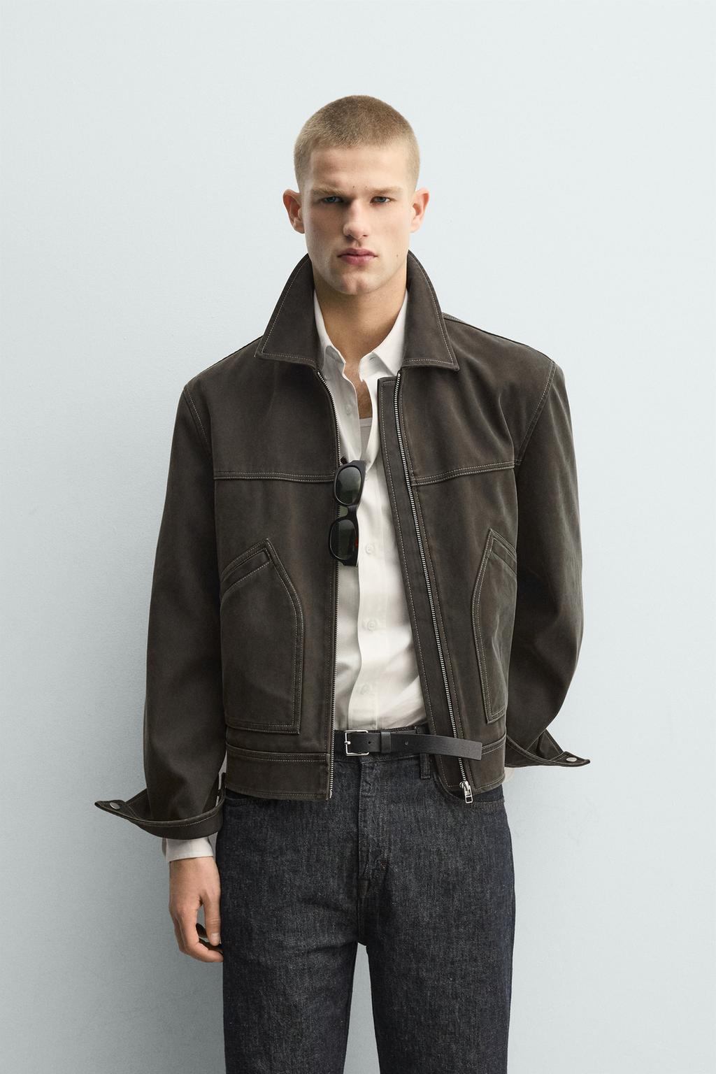 КУРТКА С ЭФФЕКТОМ ПОТЕРТОСТИ И КОНТРАСТНОЙ ОТСТРОЧКОЙ