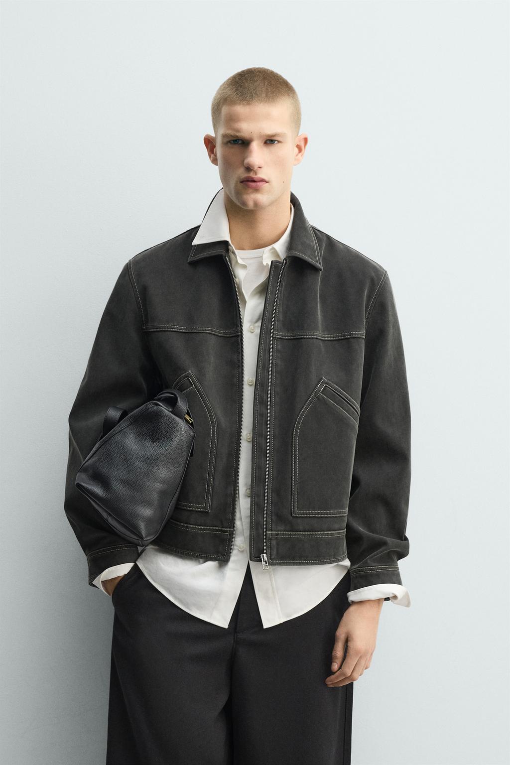 КУРТКА С ЭФФЕКТОМ ПОТЕРТОСТИ И ДЕКОРАТИВНОЙ СТРОЧКОЙ