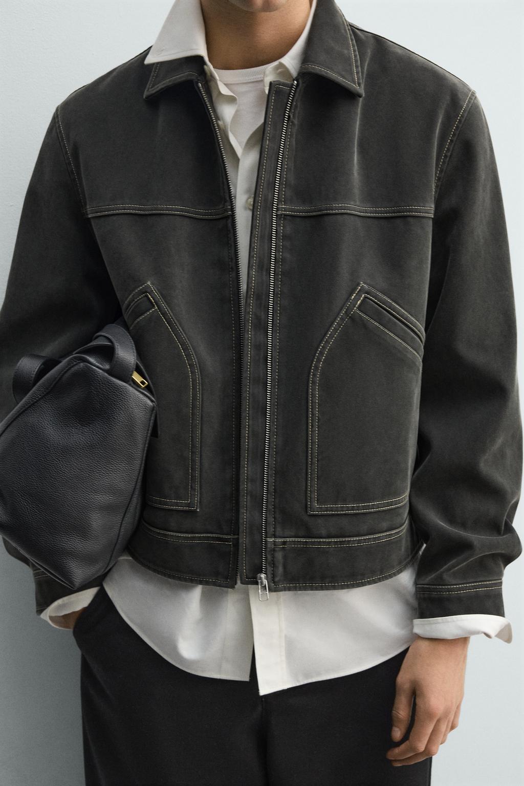 КУРТКА С ЭФФЕКТОМ ПОТЕРТОСТИ И ДЕКОРАТИВНОЙ СТРОЧКОЙ