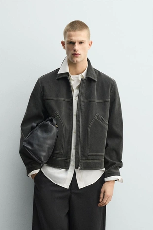 Куртка с эффектом потертости и декоративной строчкой