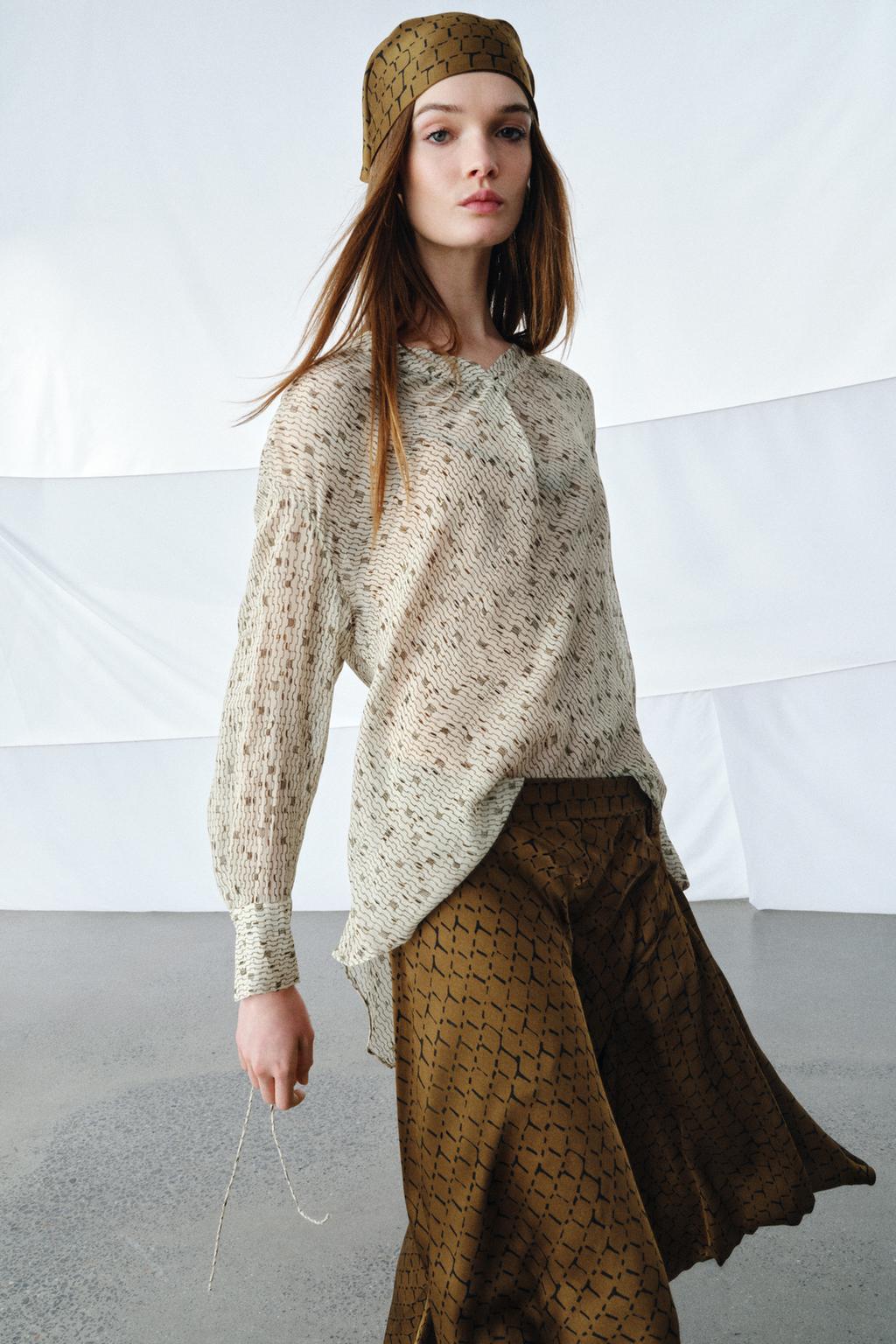 РУБАШКА ИЗ СТРУЯЩЕЙСЯ ТКАНИ С ПРИНТОМ — ZW COLLECTION