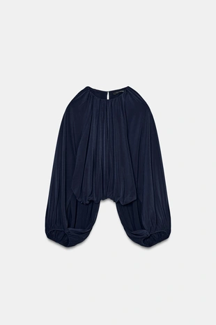 Топ с объемными рукавами и разрезами- Заказать в России