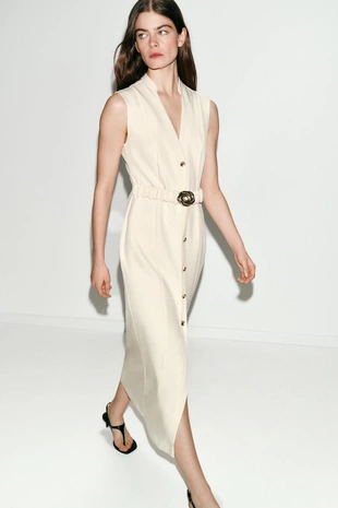 Платье миди с поясом- Заказать в России