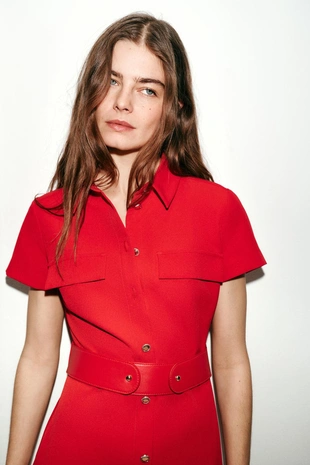 Платье миди с поясом- Заказать в России