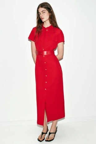 Платье миди с поясом- Заказать в России