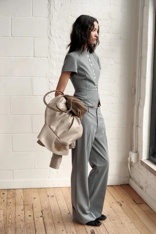 Брюки в тонкую полоску с низкой посадкой- Заказать в России