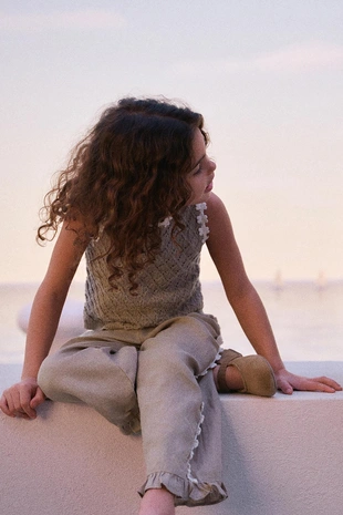 Брюки из льна с вышитыми цветами- Заказать в России