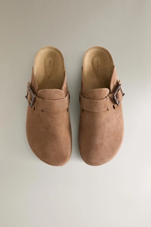 Клоги из кожи с пряжкой и деталями строчки- Заказать в России