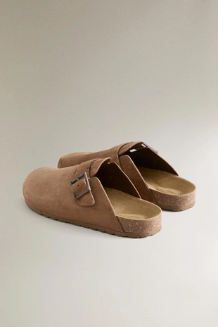 Клоги из кожи с пряжкой и деталями строчки- Заказать в России