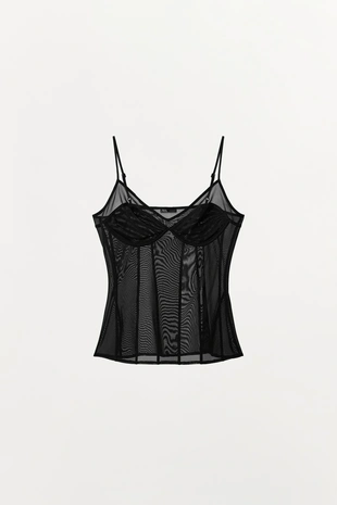 Топ из полупрозрачной ткани в бельевом стиле- Заказать в России