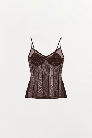 Топ из полупрозрачной ткани в бельевом стиле- Заказать в России