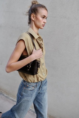 Топ с рубашечным воротником- Заказать в России