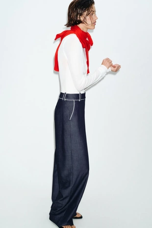 Широкие брюки с контрастными вставками- Заказать в России