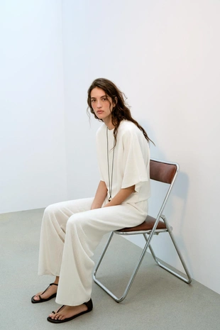 Брюки WIDE LEG из ткани в деревенском стиле