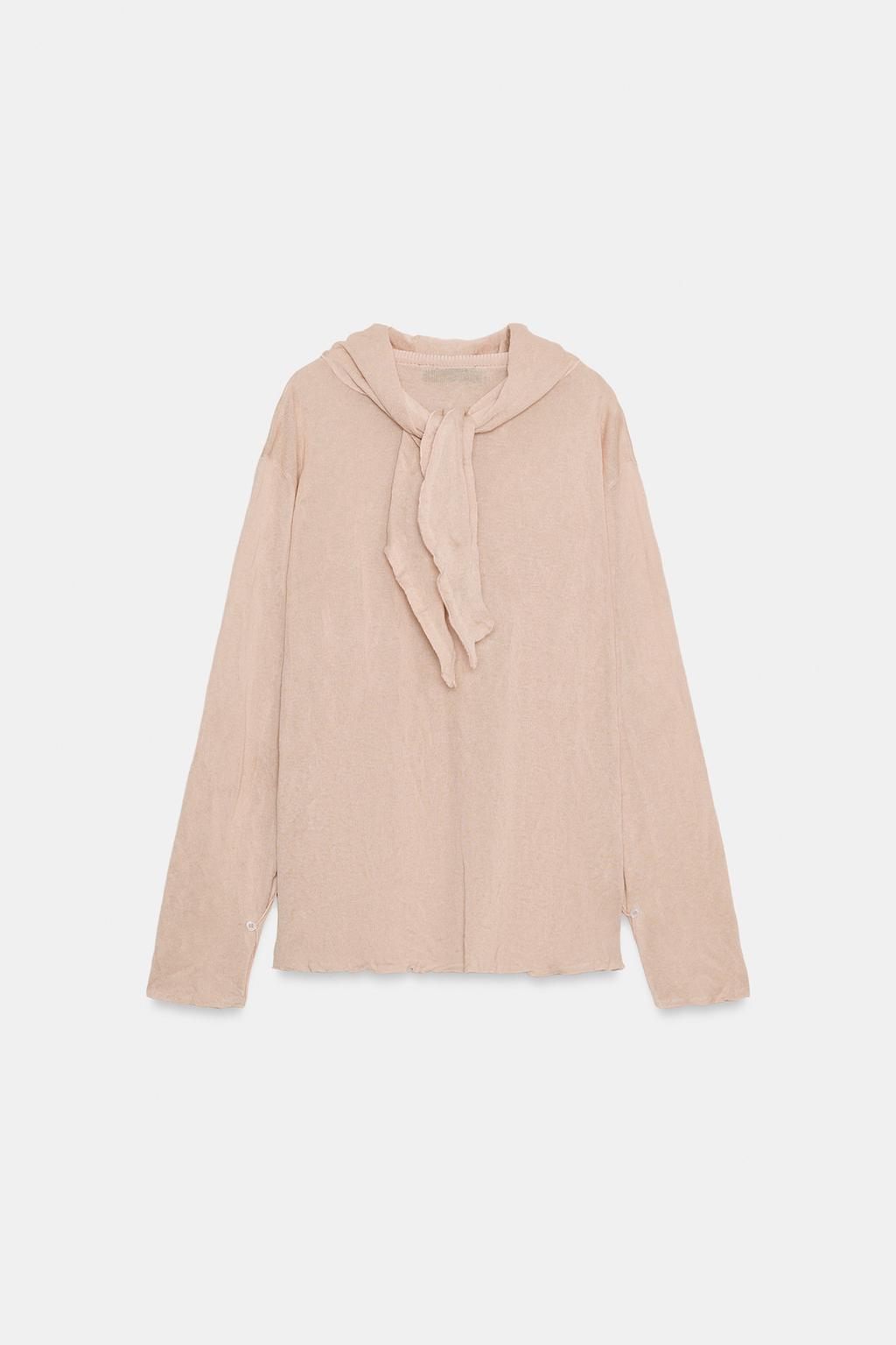 ВЯЗАНЫЙ СВИТЕР С БАНТОМ И ЖАТЫМ ЭФФЕКТОМ