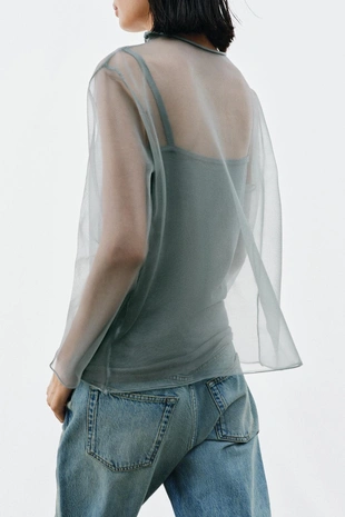 Полупрозрачный трикотажный топ- Заказать в России