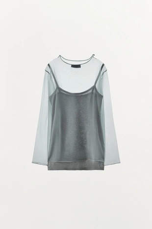 Полупрозрачный трикотажный топ- Заказать в России