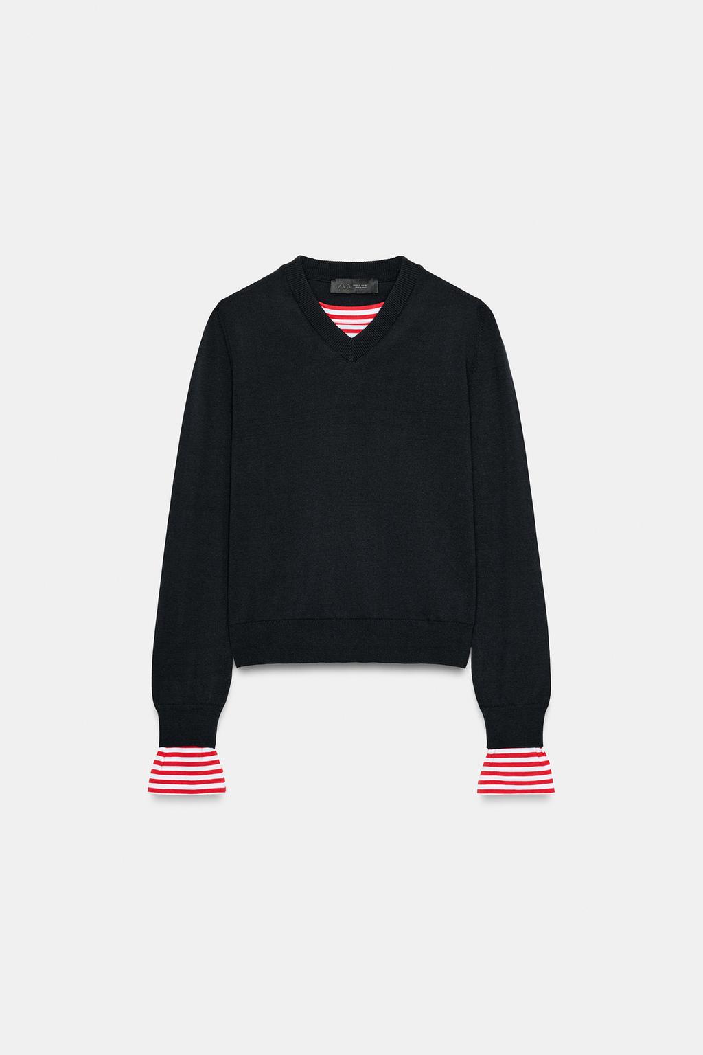 СВИТЕР В ПОЛОСКУ С КОМБИНИРОВАННОЙ ОТДЕЛКОЙ