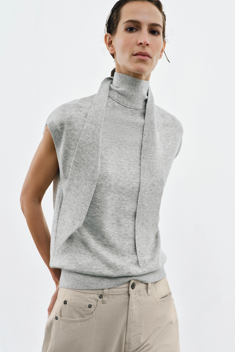 Плетеный жилет с бантом