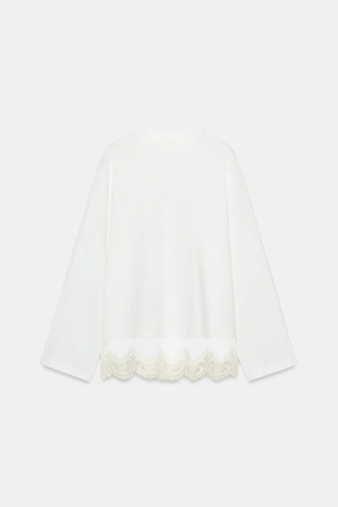 Комбинированная футболка с кружевом- Заказать в России