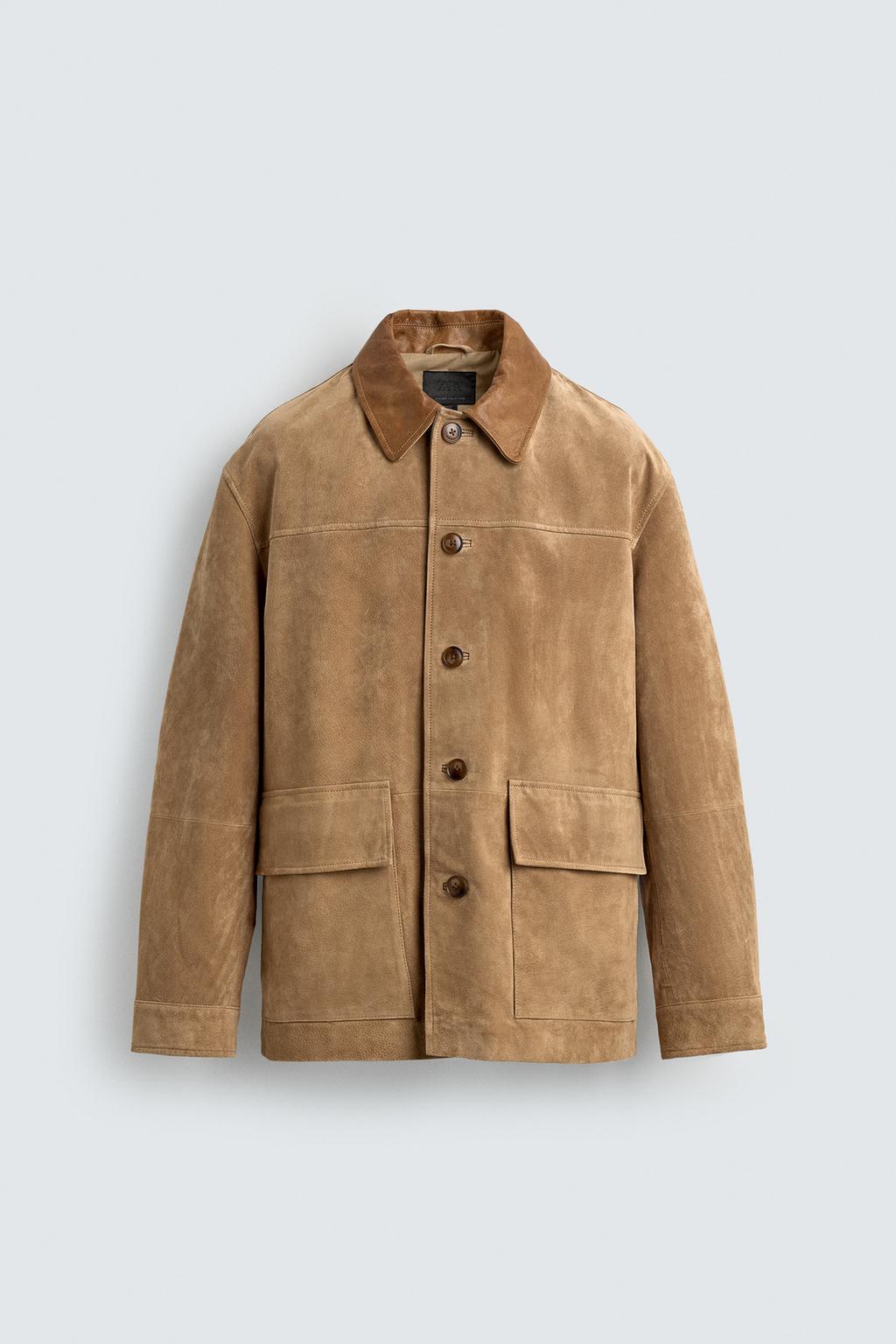 КУРТКА ИЗ ЗАМШИ С КОМБИНИРОВАННЫМ ВОРОТНИКОМ