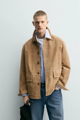 Куртка из замши с комбинированным воротником- Заказать в России