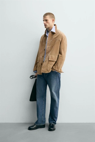 Куртка из замши с комбинированным воротником- Заказать в России