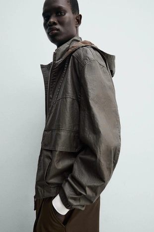 Куртка из льна и хлопка с вощеным покрытием- Заказать в России