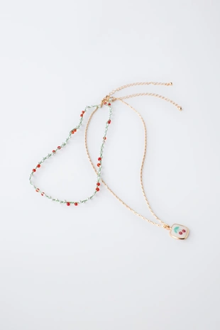 Набор из двух ожерелий с бусинами и вишенками- Заказать в России