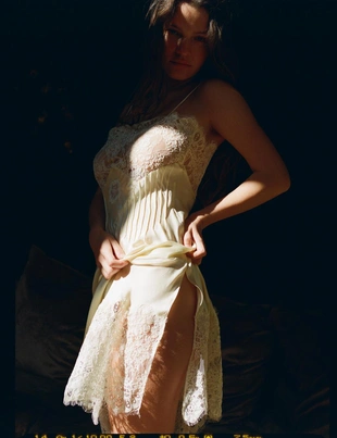 Атласное платье-комбинация с кружевом- Заказать в России