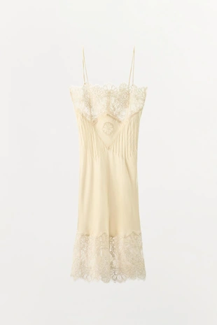 Атласное платье-комбинация с кружевом- Заказать в России