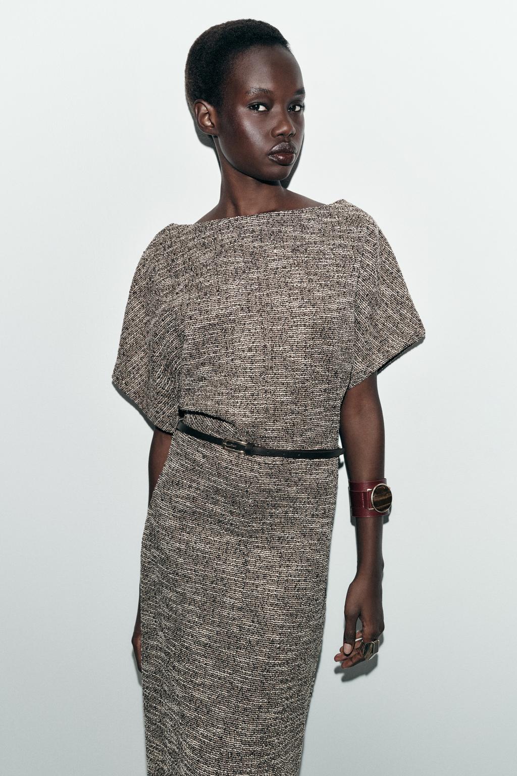 ПЛАТЬЕ МИДИ С ТЕКСТУРОЙ И РЕМНЕМ