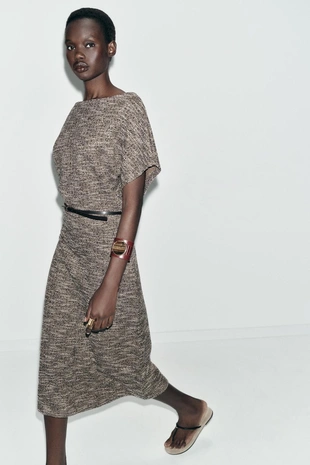 Платье миди с текстурой и ремнем