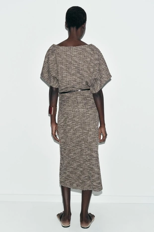 Платье миди с текстурой и ремнем