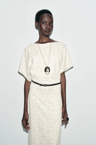 Текстурное платье миди с поясом- Заказать в России