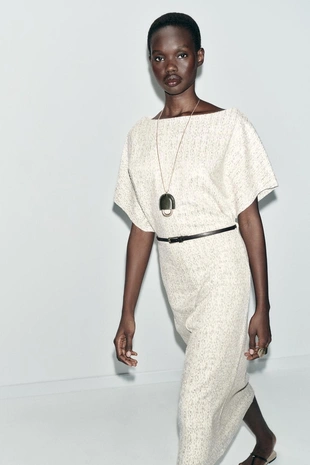 Текстурное платье миди с поясом- Заказать в России