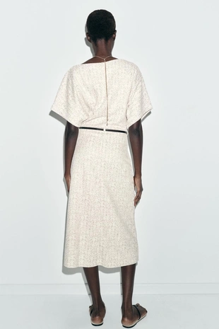 Текстурное платье миди с поясом- Заказать в России