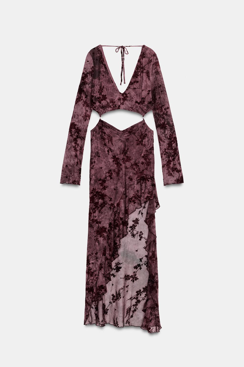 ПЛАТЬЕ ИЗ ПОЛУПРОЗРАЧНОЙ ТКАНИ С ВЫРЕЗАМИ И АСИММЕТРИЧНЫМ НИЗОМ