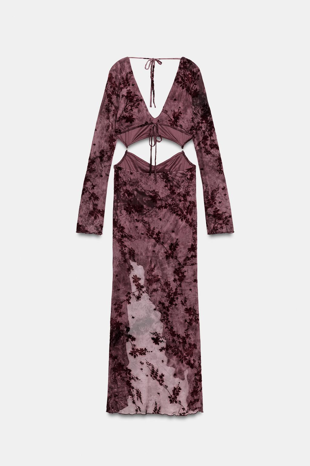 ПЛАТЬЕ ИЗ ПОЛУПРОЗРАЧНОЙ ТКАНИ С ВЫРЕЗАМИ И АСИММЕТРИЧНЫМ НИЗОМ