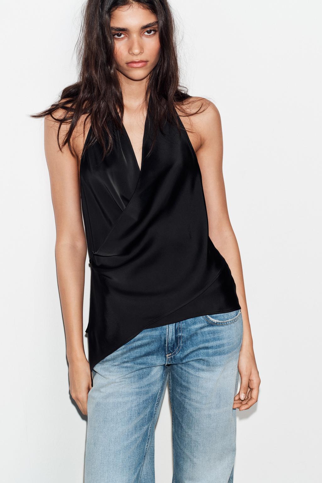 АТЛАСНЫЙ ТОП С ГОРЛОВИНОЙ ХАЛТЕР