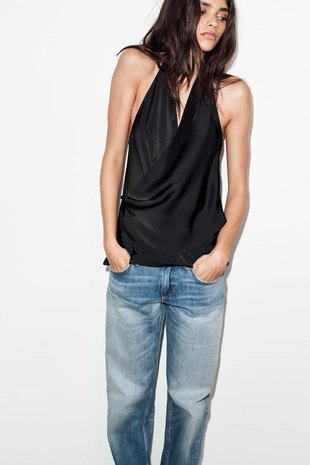 Атласный топ с горловиной халтер- Заказать в России
