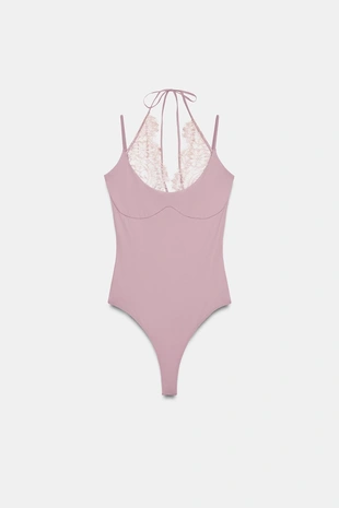 Боди халтер в комбинации с кружевом- Заказать в России