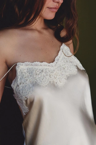 Топ в бельевом стиле из смесового шелка с кружевом- Заказать в России
