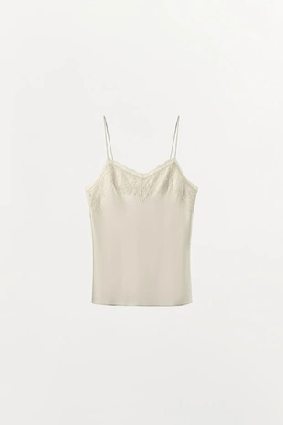 Топ в бельевом стиле из смесового шелка с кружевом- Заказать в России