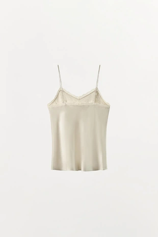 Топ в бельевом стиле из смесового шелка с кружевом- Заказать в России