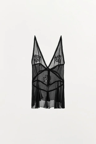 Топ из газа с вышивкой- Заказать в России